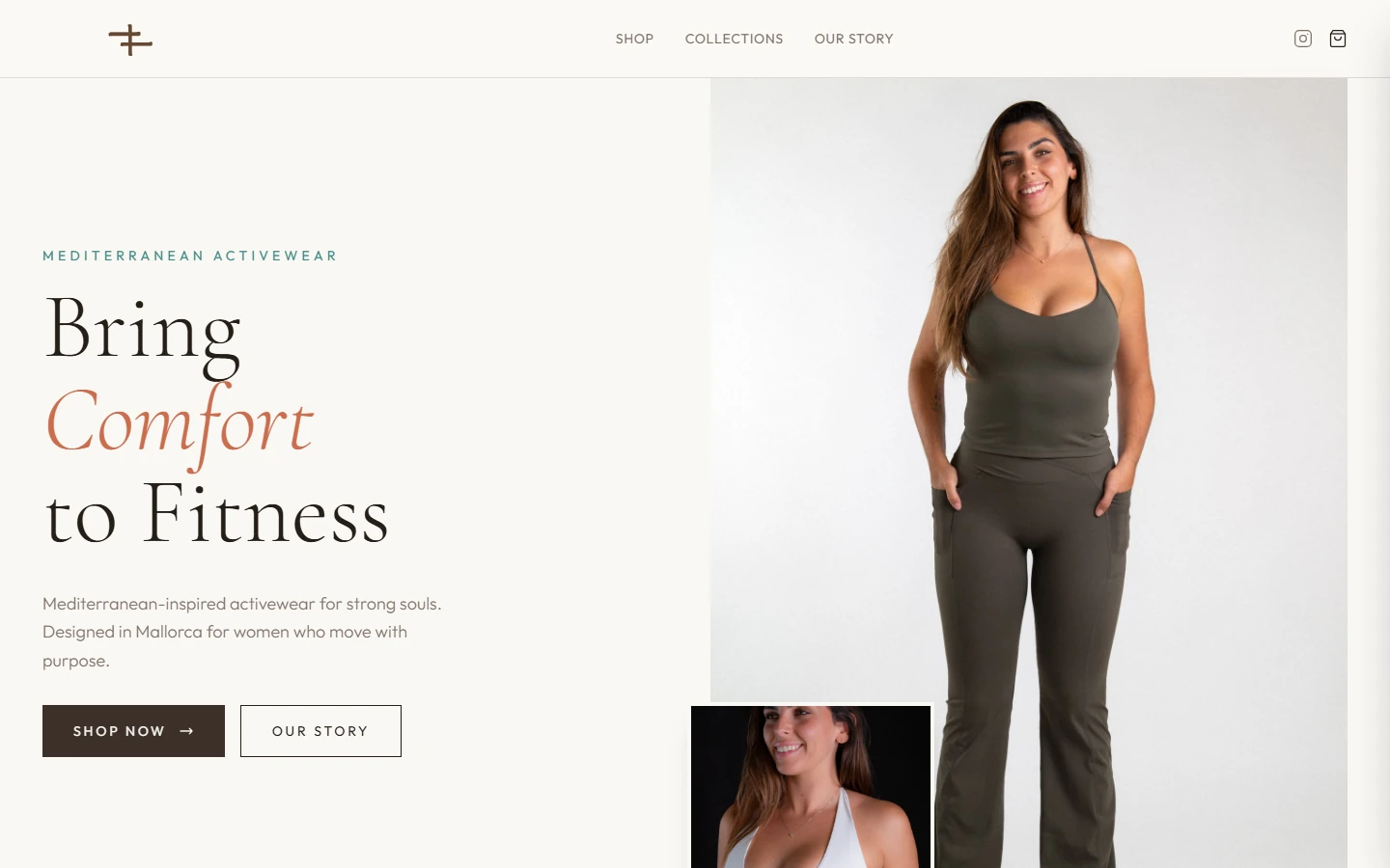 Tramunterra’s activewear website with a calm editorial layout and fashion photography